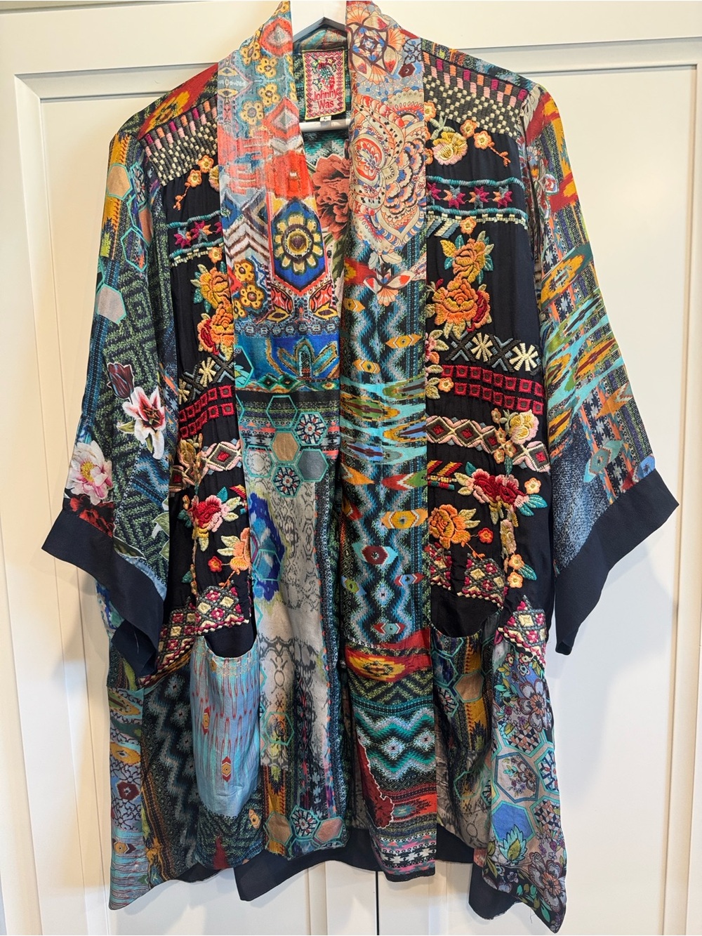 Johnny Was Aurelia Embroidered Silk Kimono Jacket - Picture 3 of 10